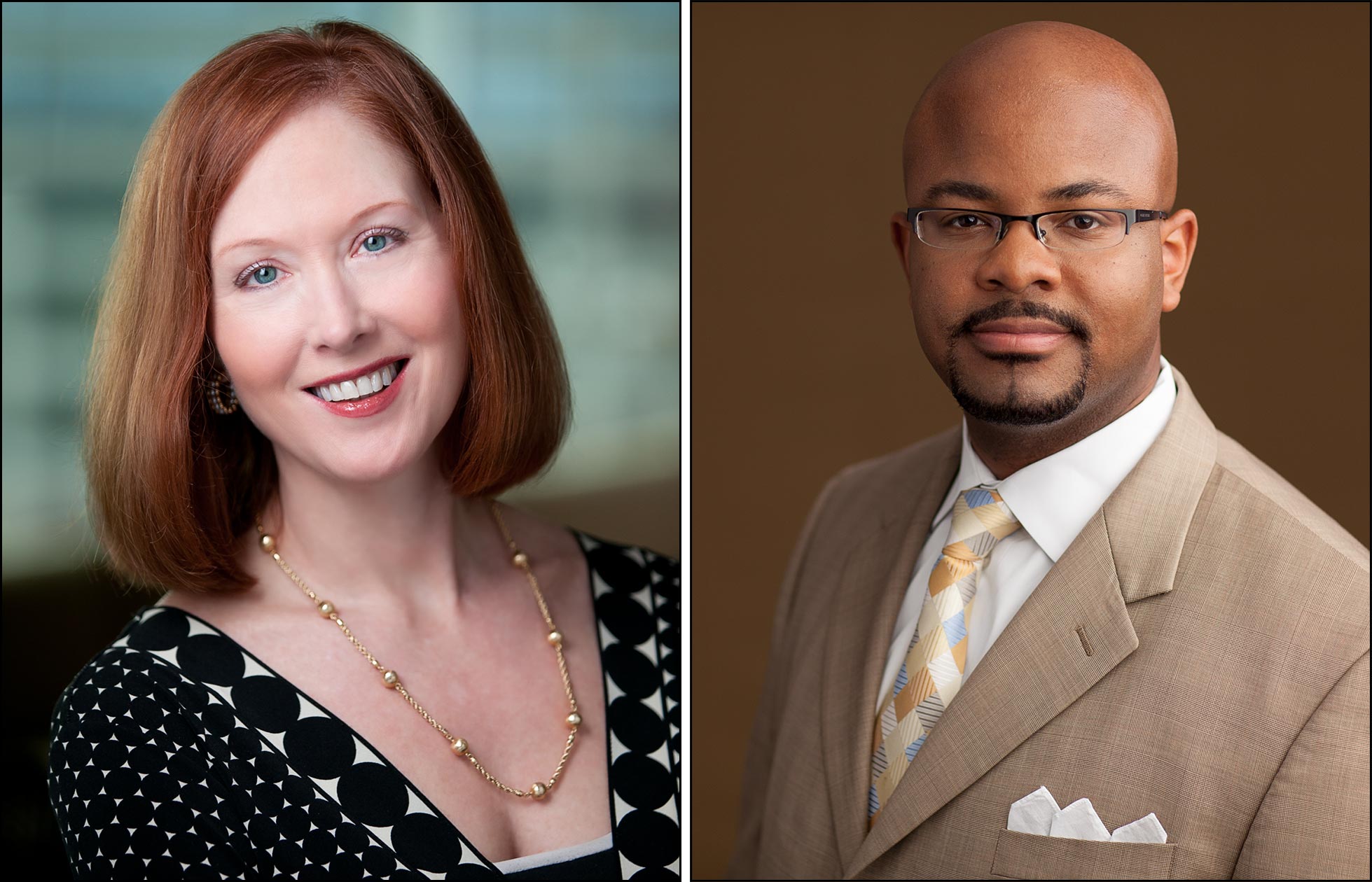 Business Headshots / Bio Portraits: Female executive (L panel), African-American attorney (R panel)
